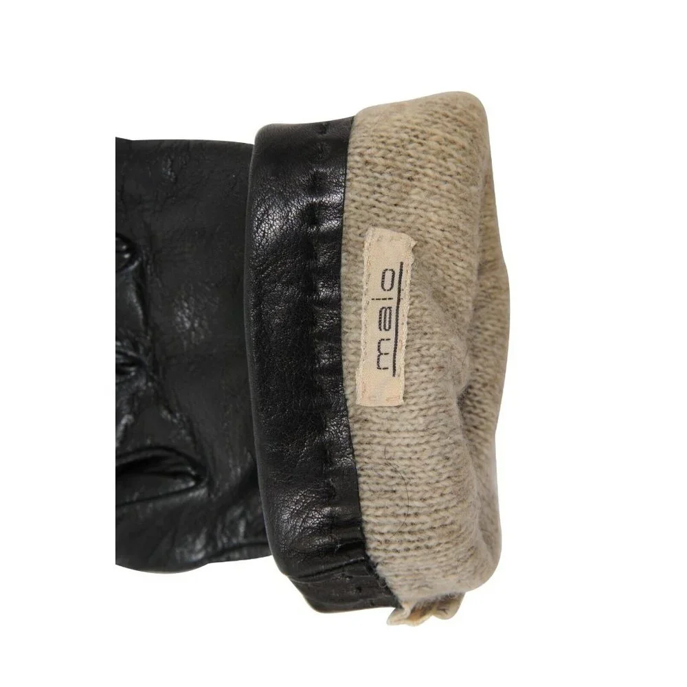 Malo Vintage Womens Gloves Size 7.5 Black 100% Leather Cashmere Lined Mittens